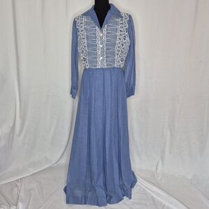 Avalon Classics Vintage Embroidered Pleated Long Sleeve Dress - Size 10/12